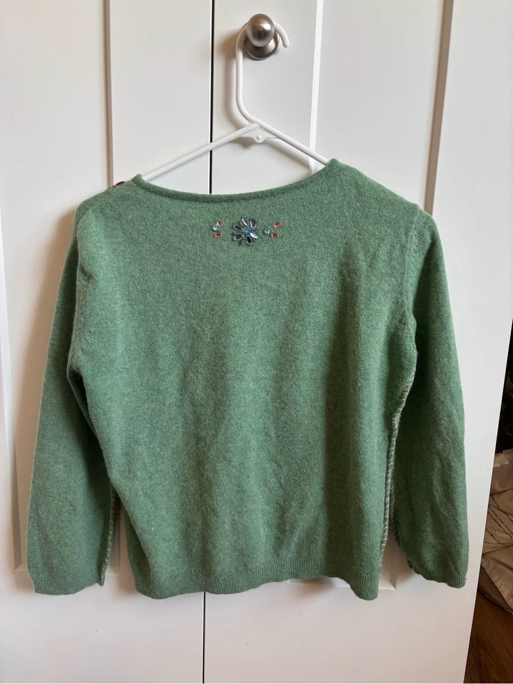 Free People Green Embellished Crewneck Cardigan